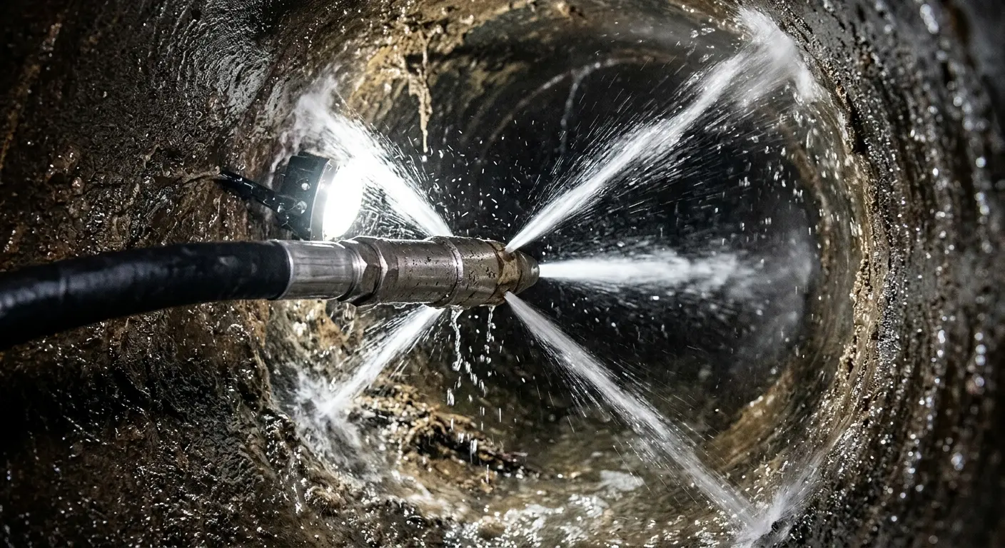 High-pressure hydro jetting nozzle cleaning sewer pipe for Sewer Cleanout in Barberton
